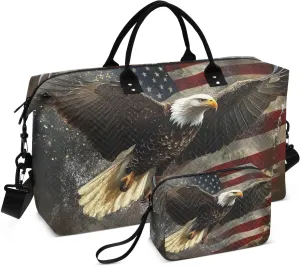 Duffel Bag for Traveling, Bald Bird American Flag Gym Bags with Multiple Interior Pockets for Women Men Toiletry Purse Included 20.5”x 1.9” x 13.8”