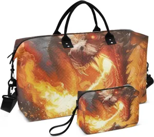 Duffel Bag for Traveling, Dragon Attack Flame Warrior Gym Bags with Multiple Interior Pockets for Women Men Toiletry Purse Included 20.5”x 1.9” x 13.8”