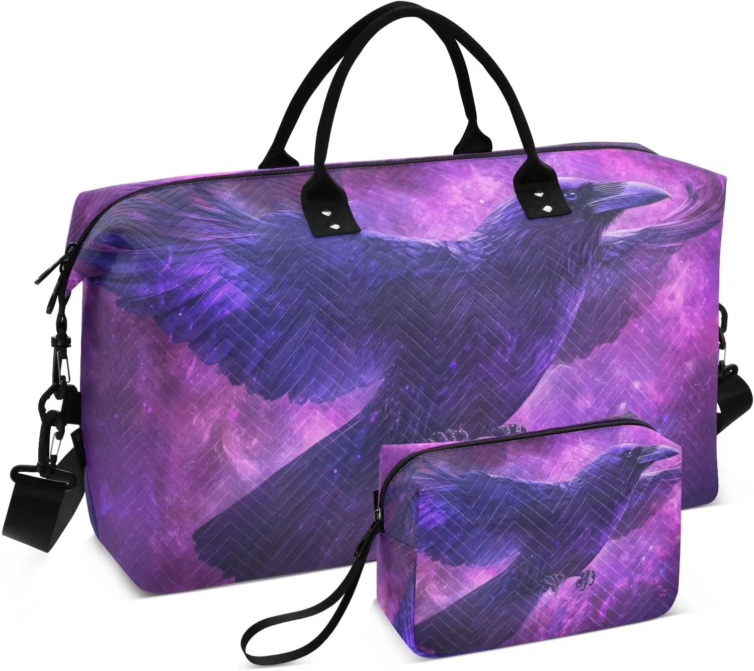 Duffel Bag for Traveling, Raven Purple Nebula Gym Bags with Multiple Interior Pockets for Women Men Toiletry Purse Included 20.5”x 1.9” x 13.8”