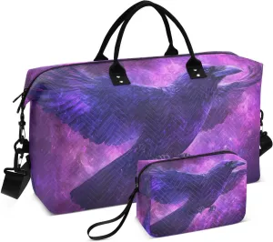 Duffel Bag for Traveling, Raven Purple Nebula Gym Bags with Multiple Interior Pockets for Women Men Toiletry Purse Included 20.5”x 1.9” x 13.8”