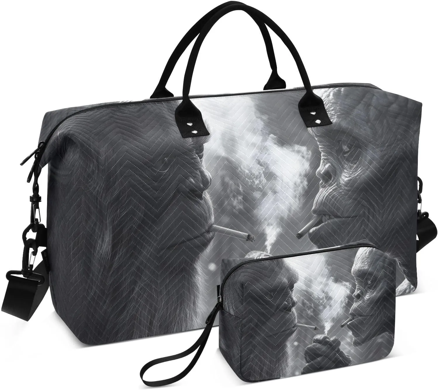 Duffel Bag for Traveling, Sasquatch Alien Funny White Gym Bags with Multiple Interior Pockets for Women Men Toiletry Purse Included 20.5”x 1.9” x 13.8”
