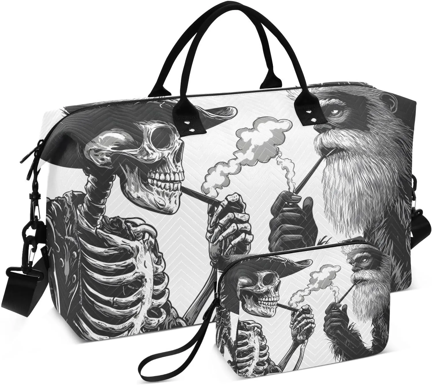 Duffel Bag for Traveling, Skeleton Sasquatch Funny Gym Bags with Multiple Interior Pockets for Women Men Toiletry Purse Included 20.5”x 1.9” x 13.8”