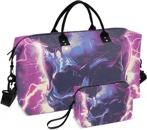 Duffel Bag for Traveling, Skull Horns Purple Portrait Gym Bags with Multiple Interior Pockets for Women Men Toiletry Purse Included 20.5”x 1.9” x 13.8”