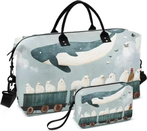 Duffel Bag for Traveling, Whale Sheep Bird Gym Bags with Multiple Interior Pockets for Women Men Toiletry Purse Included 20.5”x 1.9” x 13.8”