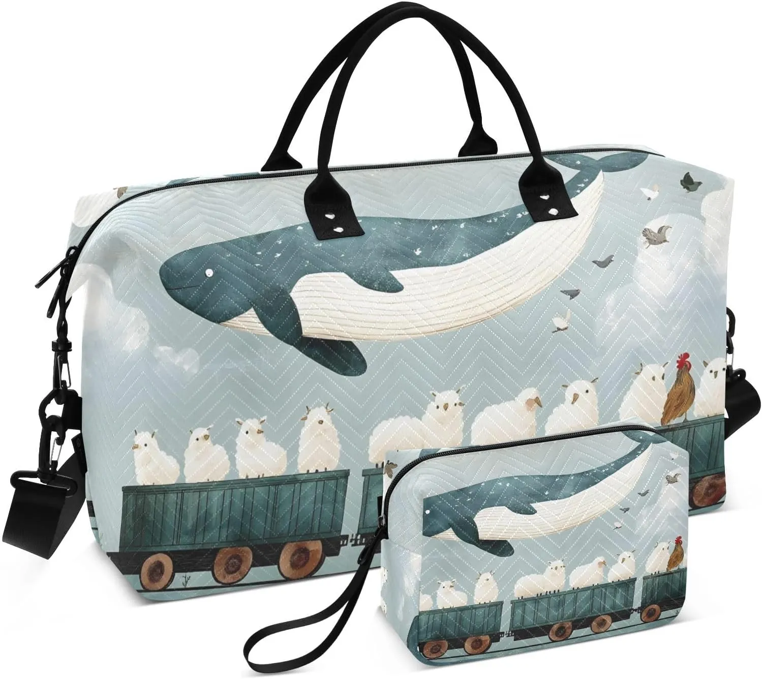 Duffel Bag for Traveling, Whale Sheep Bird Gym Bags with Multiple Interior Pockets for Women Men Toiletry Purse Included 20.5”x 1.9” x 13.8”