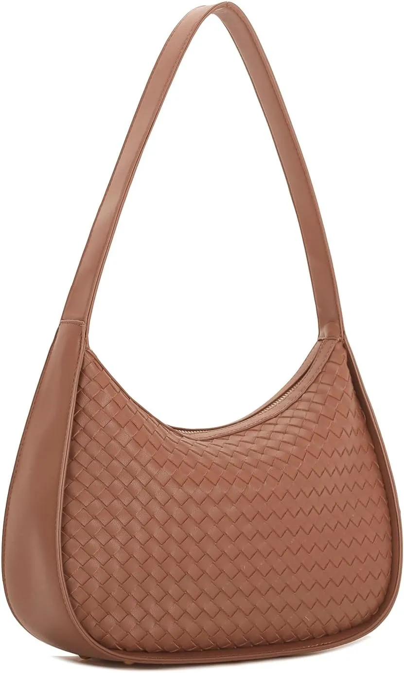 E Woven Pattern Shoulder Bag for Women Small Tote Hobo Handbag Mini Purse