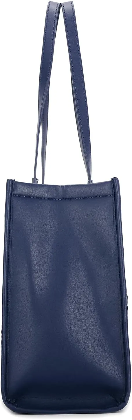 E Woven Pattern Tote Bag for Women Vegan Leather Top Handle Handbag