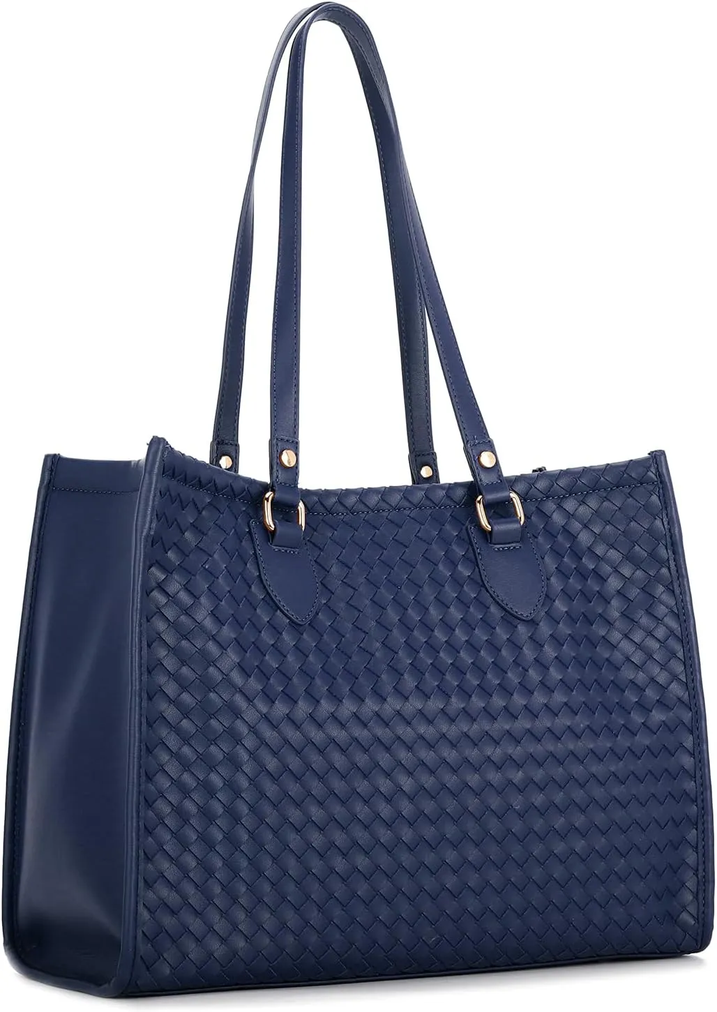 E Woven Pattern Tote Bag for Women Vegan Leather Top Handle Handbag