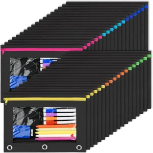 EAONE 36 Pack Pencil Pouch for 3 Ring Binder with Zipper, Pencil Case Bag Bulk for School Student, Office, Home, Classroom Supplies, Black