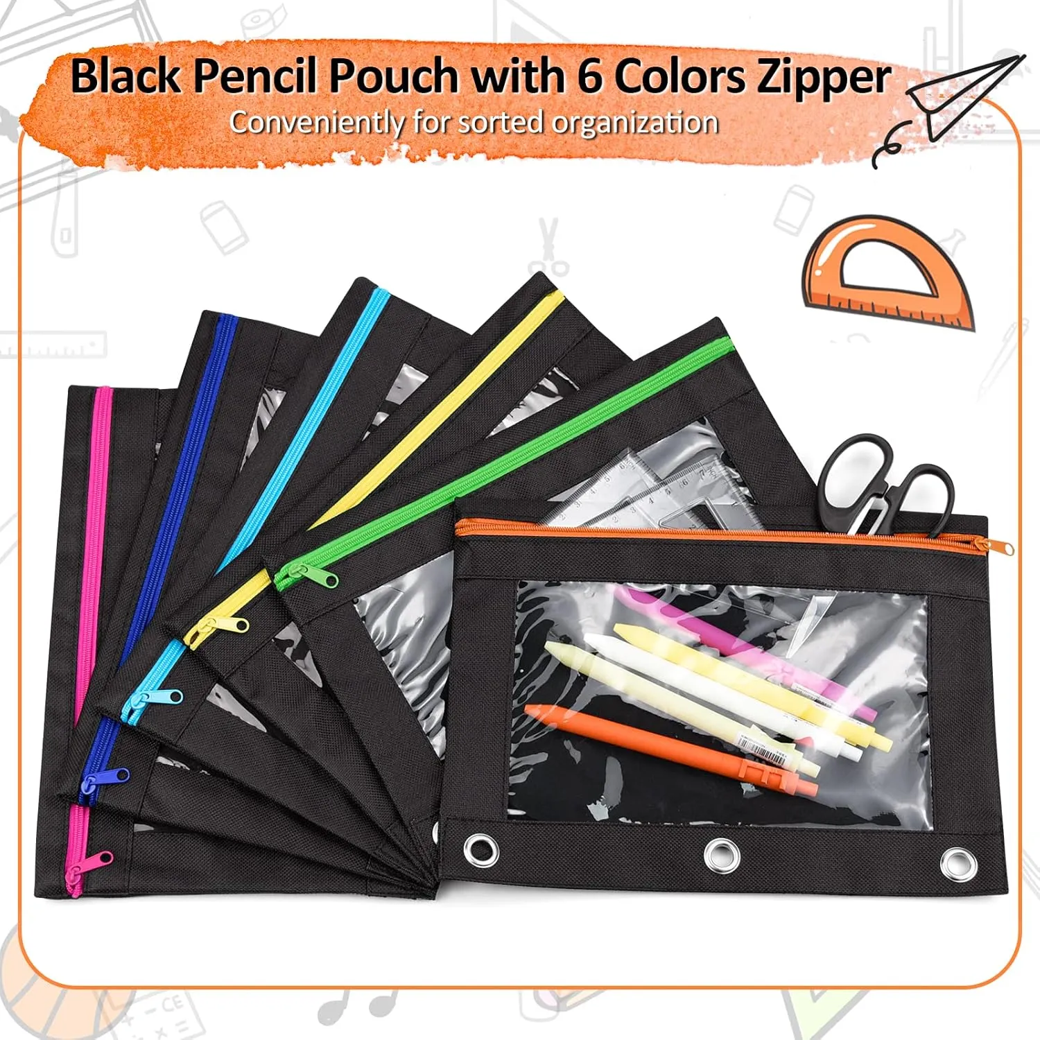 EAONE 36 Pack Pencil Pouch for 3 Ring Binder with Zipper, Pencil Case Bag Bulk for School Student, Office, Home, Classroom Supplies, Black