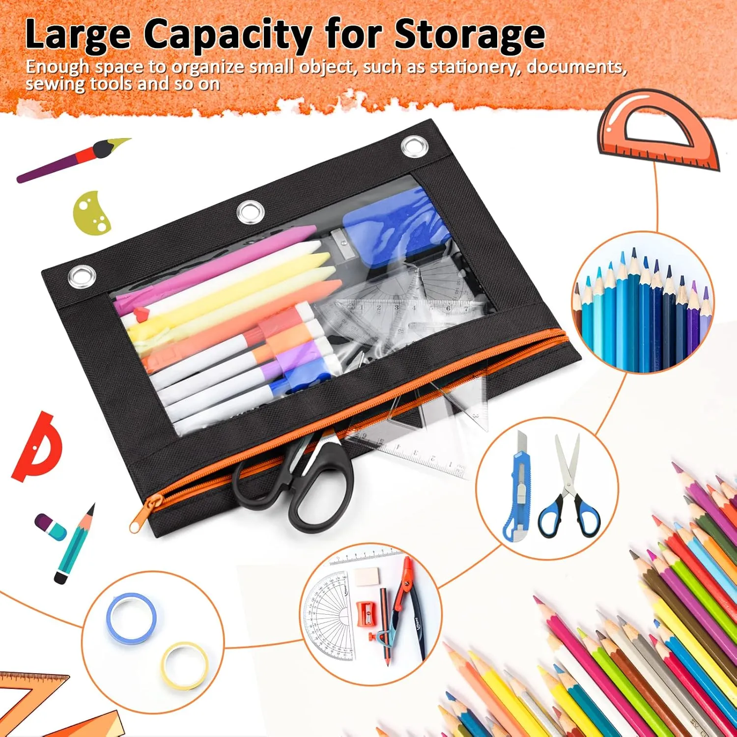 EAONE 36 Pack Pencil Pouch for 3 Ring Binder with Zipper, Pencil Case Bag Bulk for School Student, Office, Home, Classroom Supplies, Black