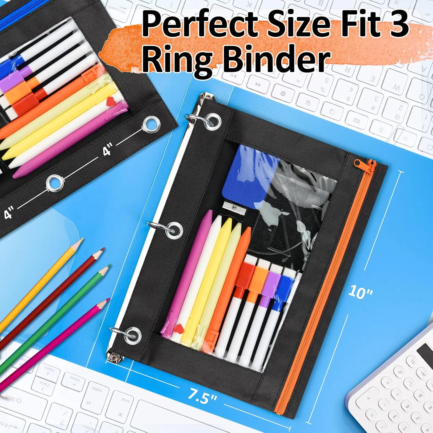 EAONE 36 Pack Pencil Pouch for 3 Ring Binder with Zipper, Pencil Case Bag Bulk for School Student, Office, Home, Classroom Supplies, Black