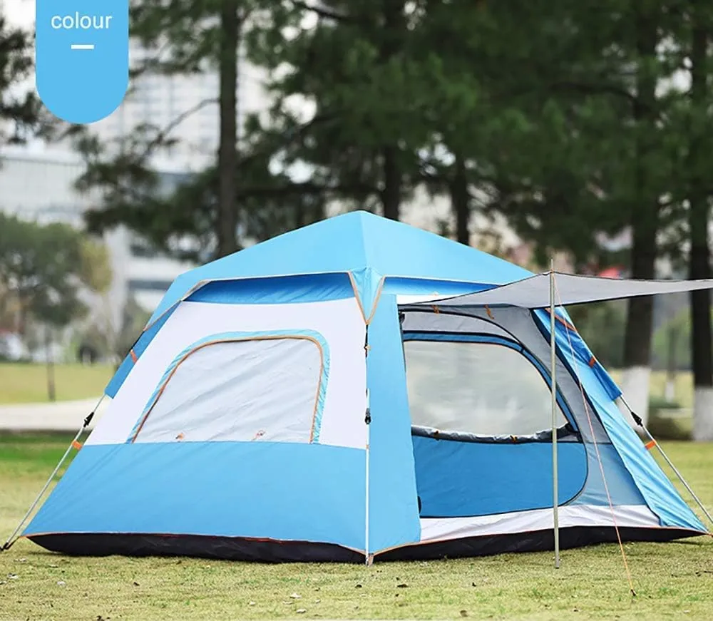 Easy to Assemble 3-4 People Camping Tent - Fully Automatic Outdoor Sun Shelter Instant Cabana Portable Waterproof Shade Canopy for Family Vacation (Blue)