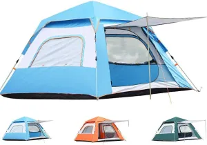 Easy to Assemble 3-4 People Camping Tent - Fully Automatic Outdoor Sun Shelter Instant Cabana Portable Waterproof Shade Canopy for Family Vacation (Blue)