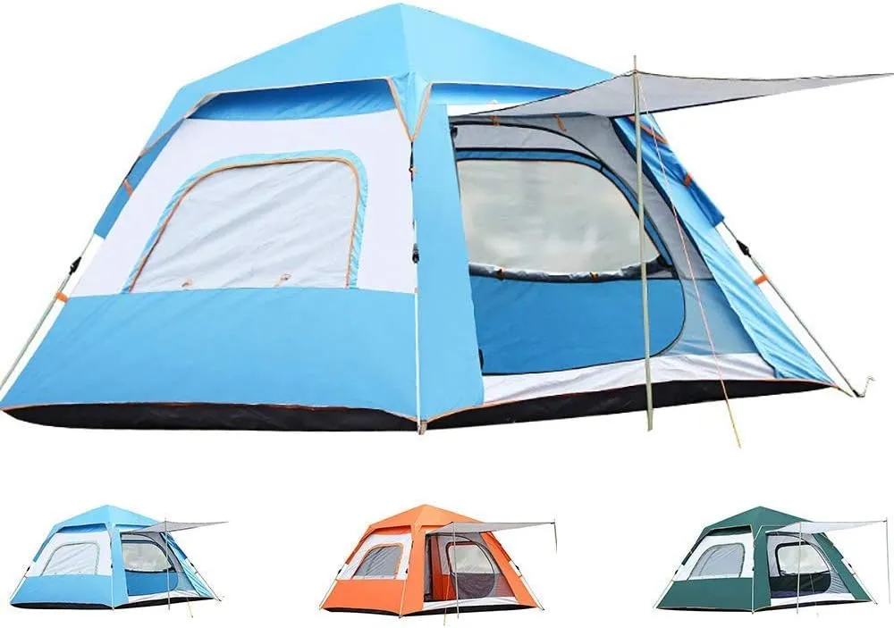 Easy to Assemble 3-4 People Camping Tent - Fully Automatic Outdoor Sun Shelter Instant Cabana Portable Waterproof Shade Canopy for Family Vacation (Blue)