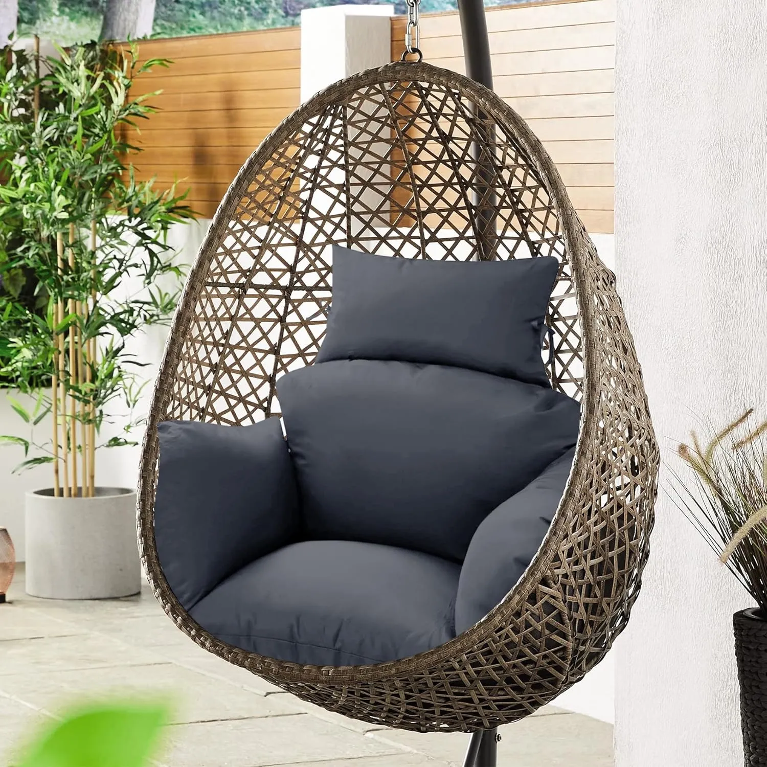 Egg Chair Cushion – Outdoor Hanging Chair Cushion, Replacement Cushions for Patio Swing, Waterproof, Fade- Resistant, Removable & Machine Washable Cover, Dark Grey