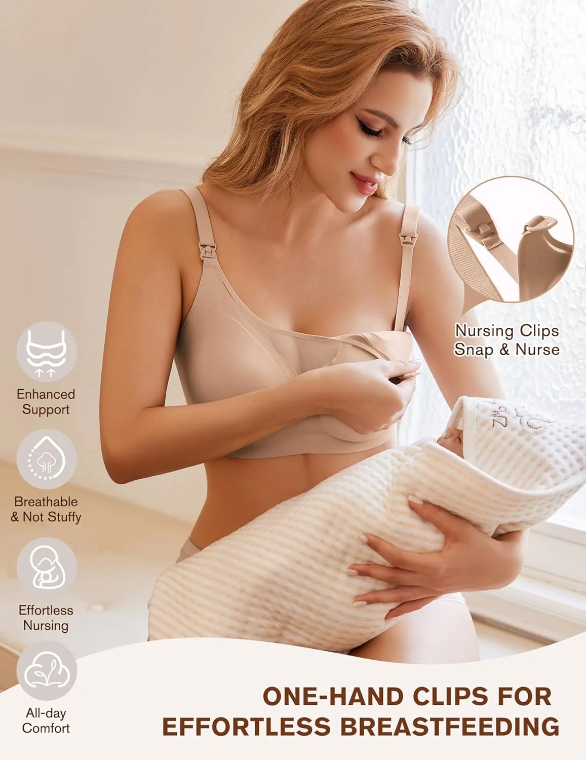 Ekouaer Women Mesh Support Nursing Bra Seamless Ultra Soft Maternity Bras Pregnancy Sleep Bralette with Extra Extenders