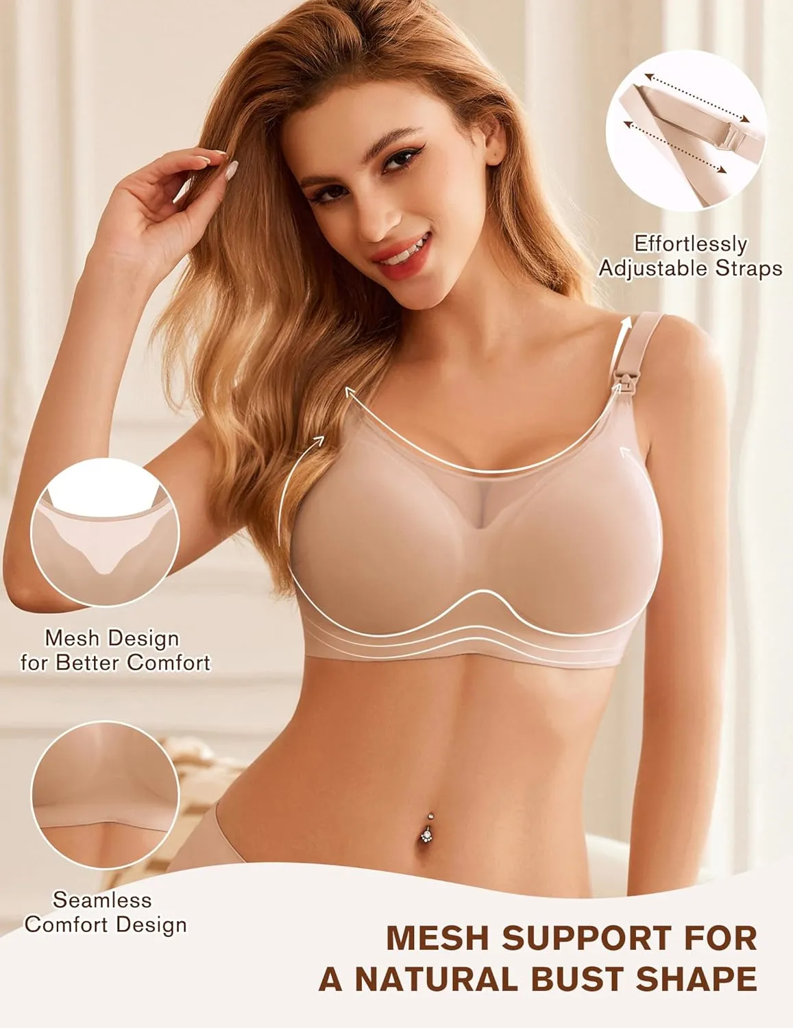 Ekouaer Women Mesh Support Nursing Bra Seamless Ultra Soft Maternity Bras Pregnancy Sleep Bralette with Extra Extenders