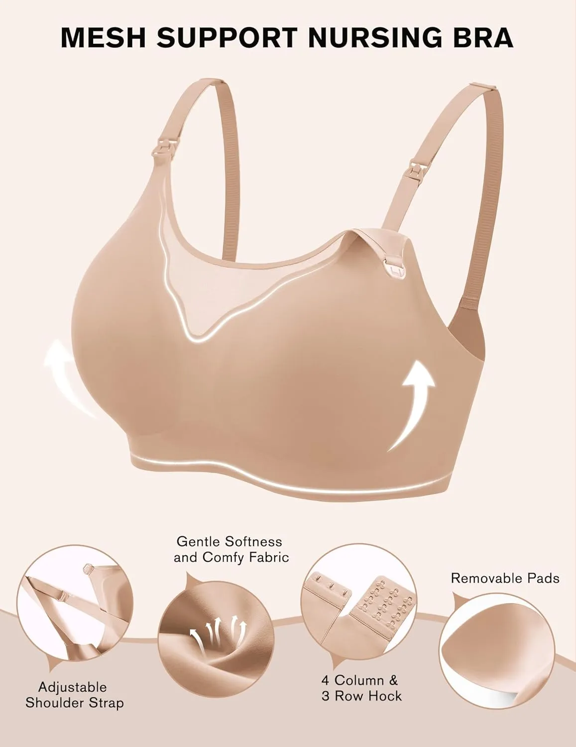 Ekouaer Women Mesh Support Nursing Bra Seamless Ultra Soft Maternity Bras Pregnancy Sleep Bralette with Extra Extenders