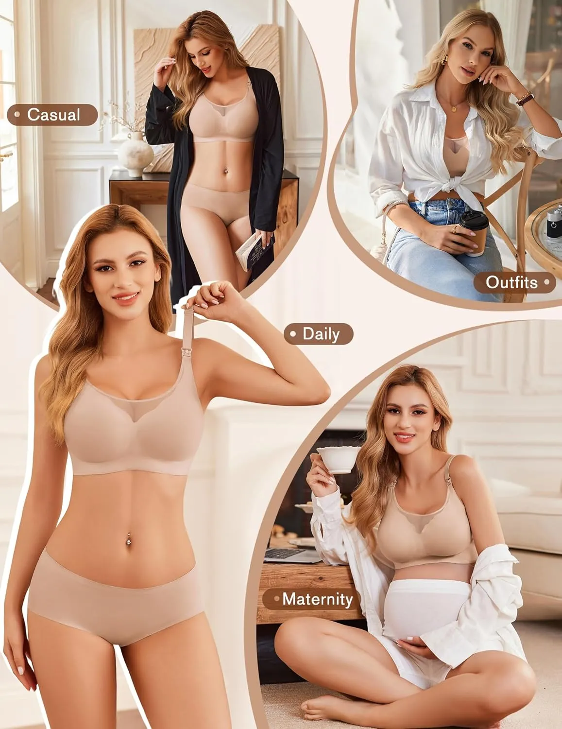 Ekouaer Women Mesh Support Nursing Bra Seamless Ultra Soft Maternity Bras Pregnancy Sleep Bralette with Extra Extenders