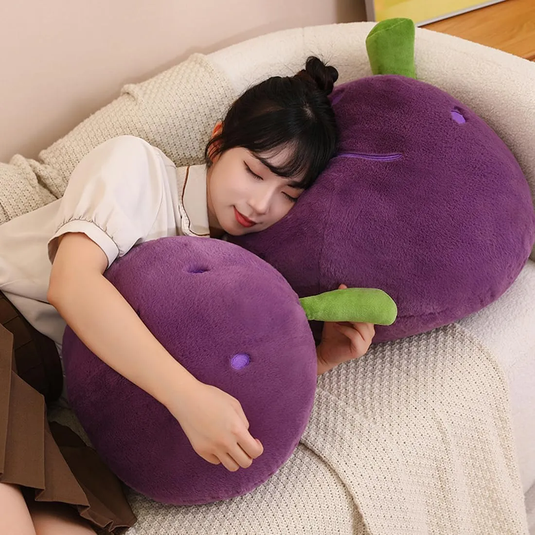 ELAINREN Kawaii Fruit Grape Plush Toy Soft Purple Grape Stuffed Food Dolls Realistic Grape Shape Plushie Figure Gifts/19.6''