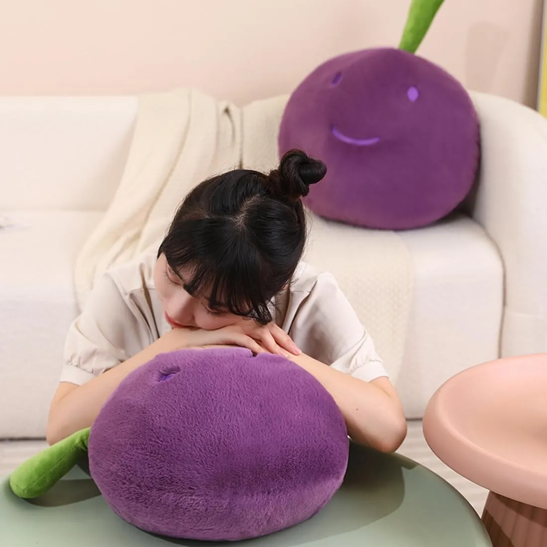 ELAINREN Kawaii Fruit Grape Plush Toy Soft Purple Grape Stuffed Food Dolls Realistic Grape Shape Plushie Figure Gifts/19.6''