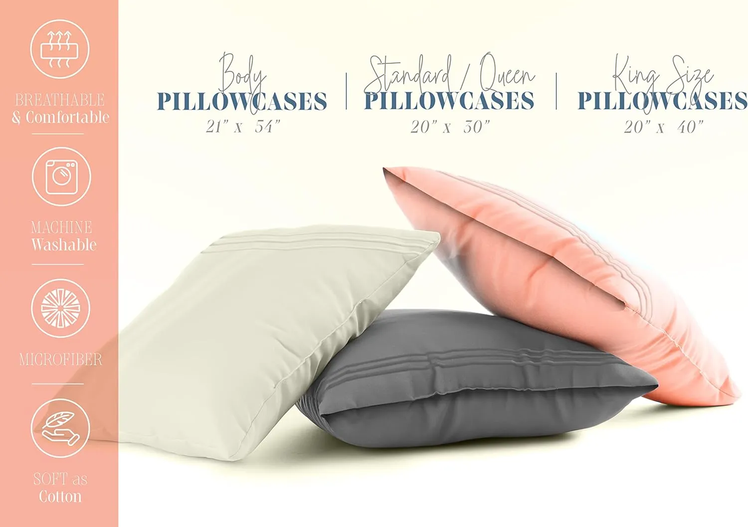 Elegant Comfort 4-PACK Solid Pillowcases 1500 Premium Hotel Quality Microfiber - Smooth Weave, Wrinkle and Stain Resistant, Easy Slip-On, 4-Piece Set, Standard/Queen Pillowcase, Navy