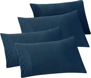 Elegant Comfort 4-PACK Solid Pillowcases 1500 Premium Hotel Quality Microfiber - Smooth Weave, Wrinkle and Stain Resistant, Easy Slip-On, 4-Piece Set, Standard/Queen Pillowcase, Navy
