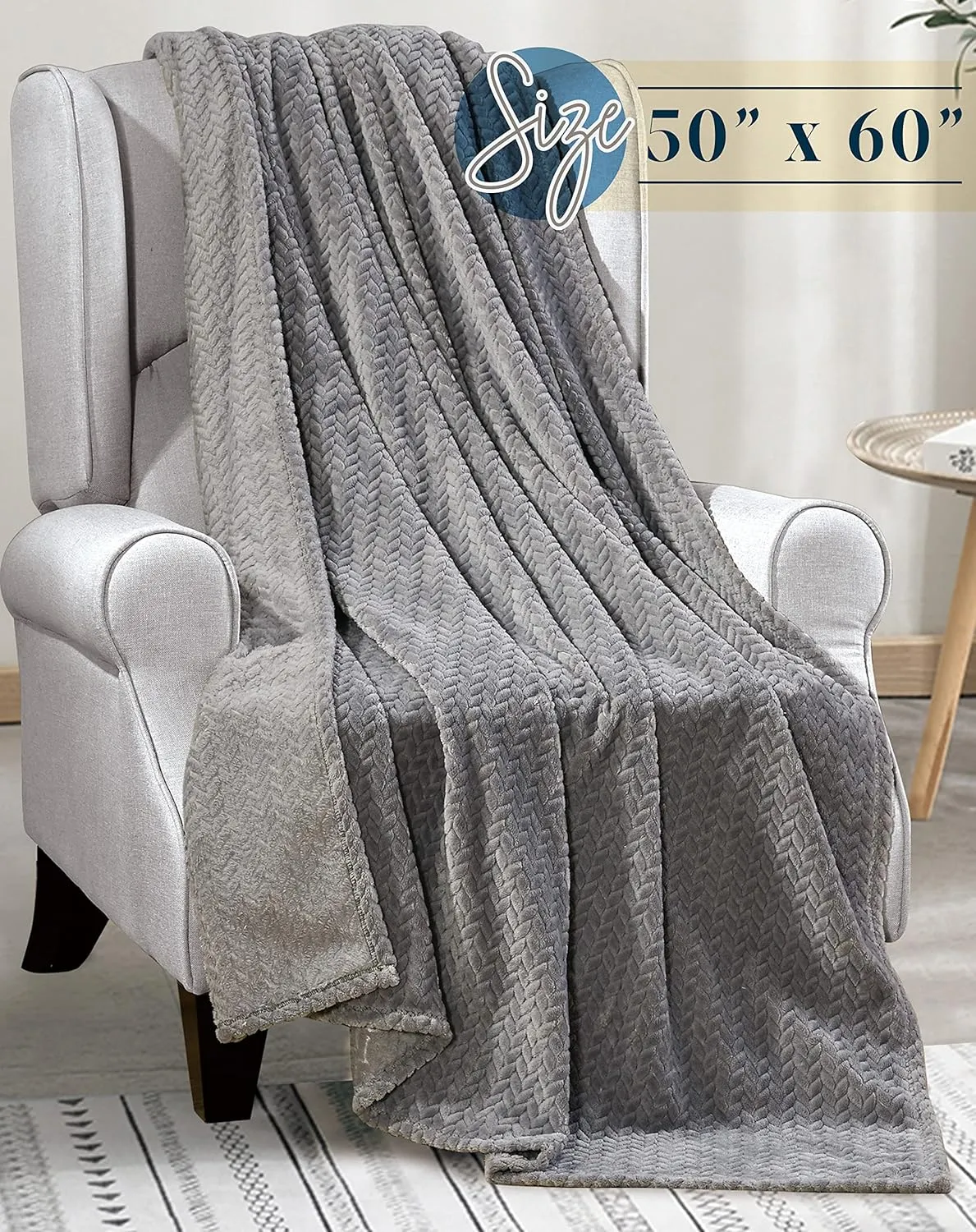 Elegant Comfort Lightweight Printed Throw Blanket- All Season, Ultra Soft, Cozy and Plush- Decorative Throw Blankets, Perfect for Lounging, 50 x 60 inches, Chevron Throw Blanket, Gray