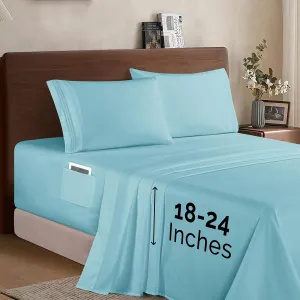 Elegant Comfort Luxury 1500 Premium Hotel Quality Microfiber 4-Piece Sheet Set - Soft, All Around Elastic 18-24 Inches Deep Fitted Sheet - Extra Deep Pocket Sheets, King, Aqua