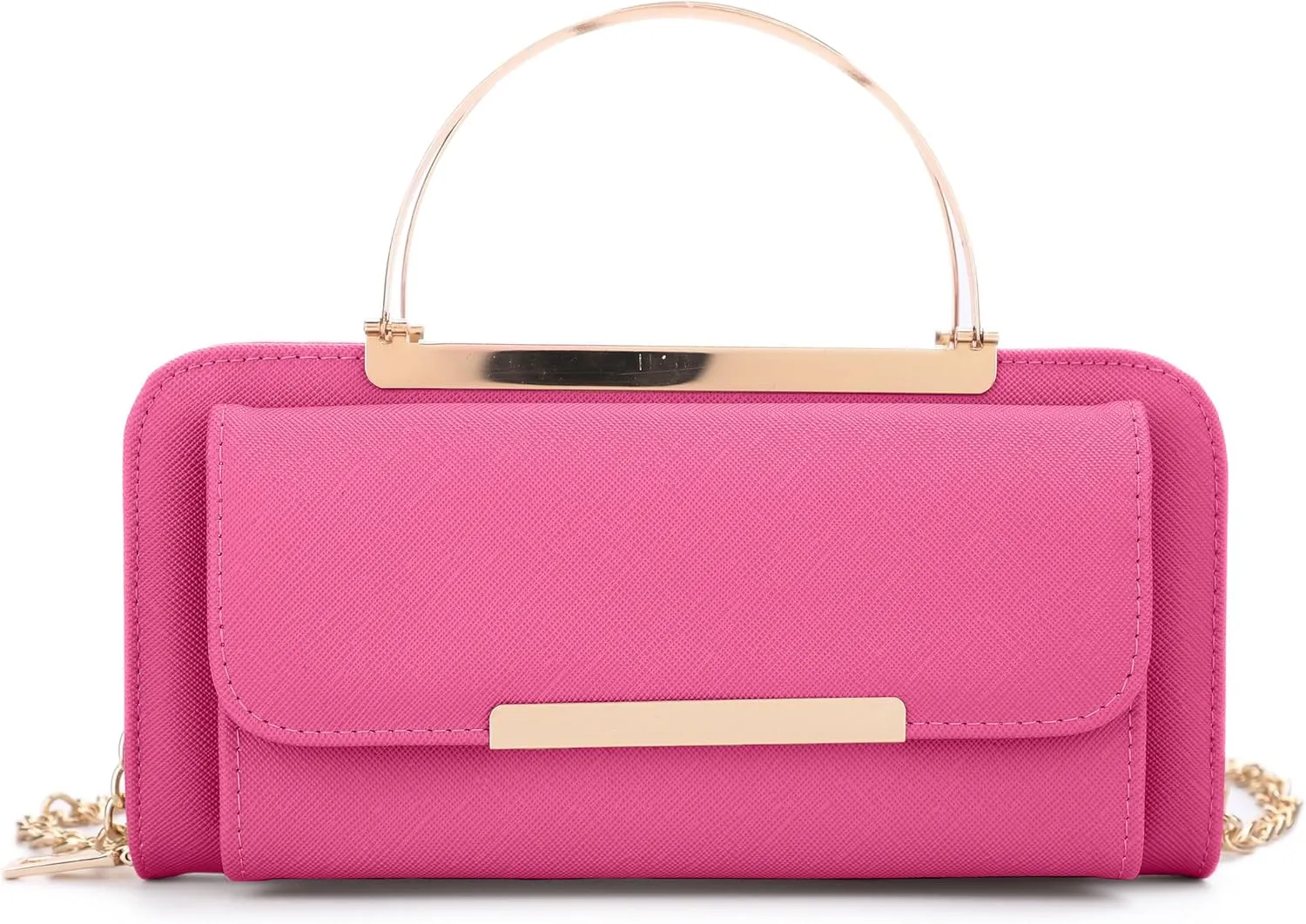 Elegant Crossbody Cell Phone Wallet on Chain Purse with Metal Bar and Top Handle Formal Evening Clutch