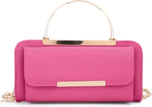Elegant Crossbody Cell Phone Wallet on Chain Purse with Metal Bar and Top Handle Formal Evening Clutch