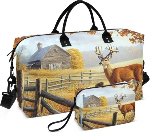 Elk Farm Autumn Travel Duffel Bag, Gym Bags with Multiple Interior Pockets for Men Women Toiletry Purse Included 20.5”x 1.9” x 13.8”