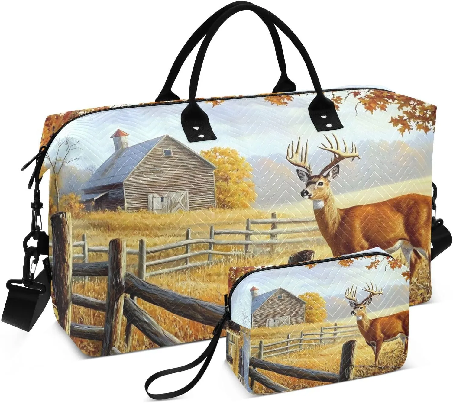 Elk Farm Autumn Travel Duffel Bag, Gym Bags with Multiple Interior Pockets for Men Women Toiletry Purse Included 20.5”x 1.9” x 13.8”