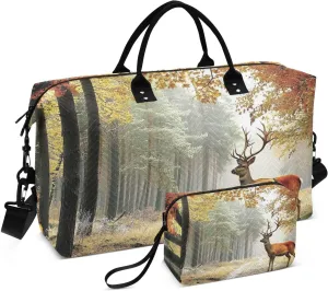 Elk Forest Autumn Travel Duffel Bag, Gym Bags with Multiple Interior Pockets for Men Women Toiletry Purse Included 20.5”x 1.9” x 13.8”