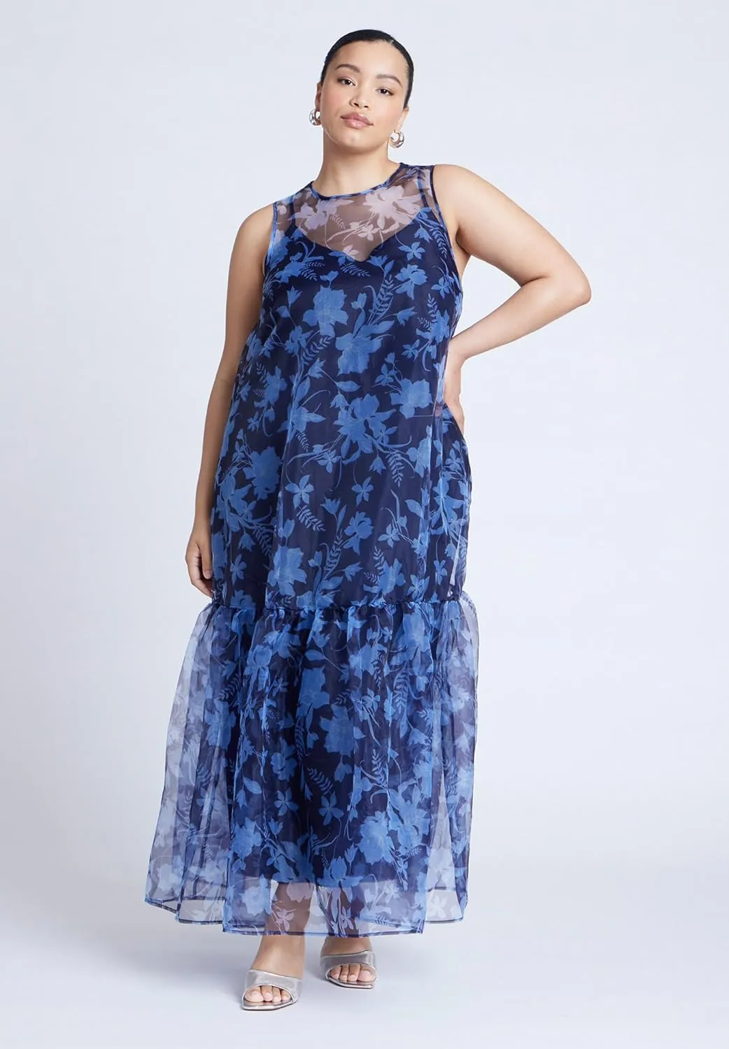 ELOQUII Women's Plus Size Floral Pattern Tank Dress