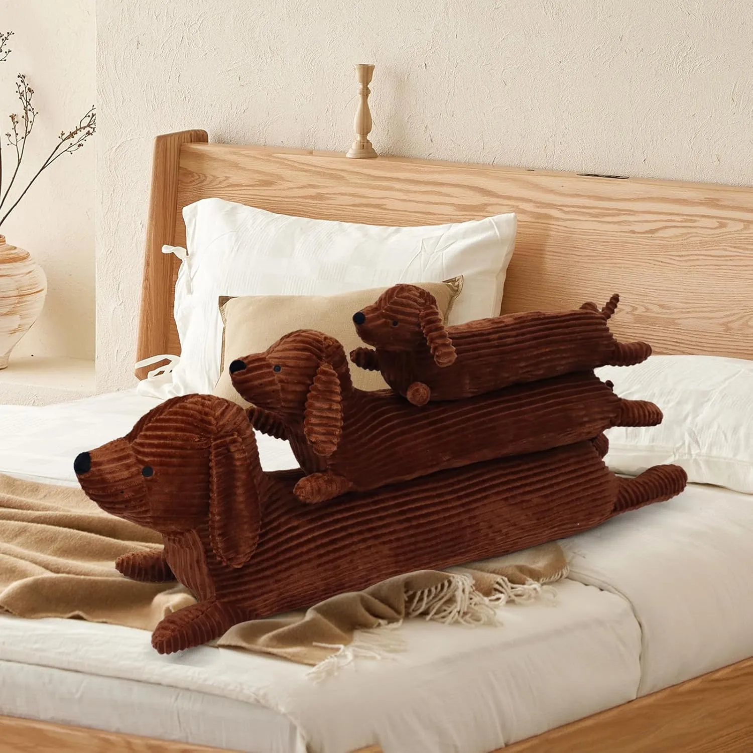 Enhopty 27.5” Giant Dachshund Dog Plush Pillow Puppy Wolf Stuffed Animal Plushie Hugging Long Body Throw Sleeping Pillow for Kids Christmas(27.5inch, Dachshund)