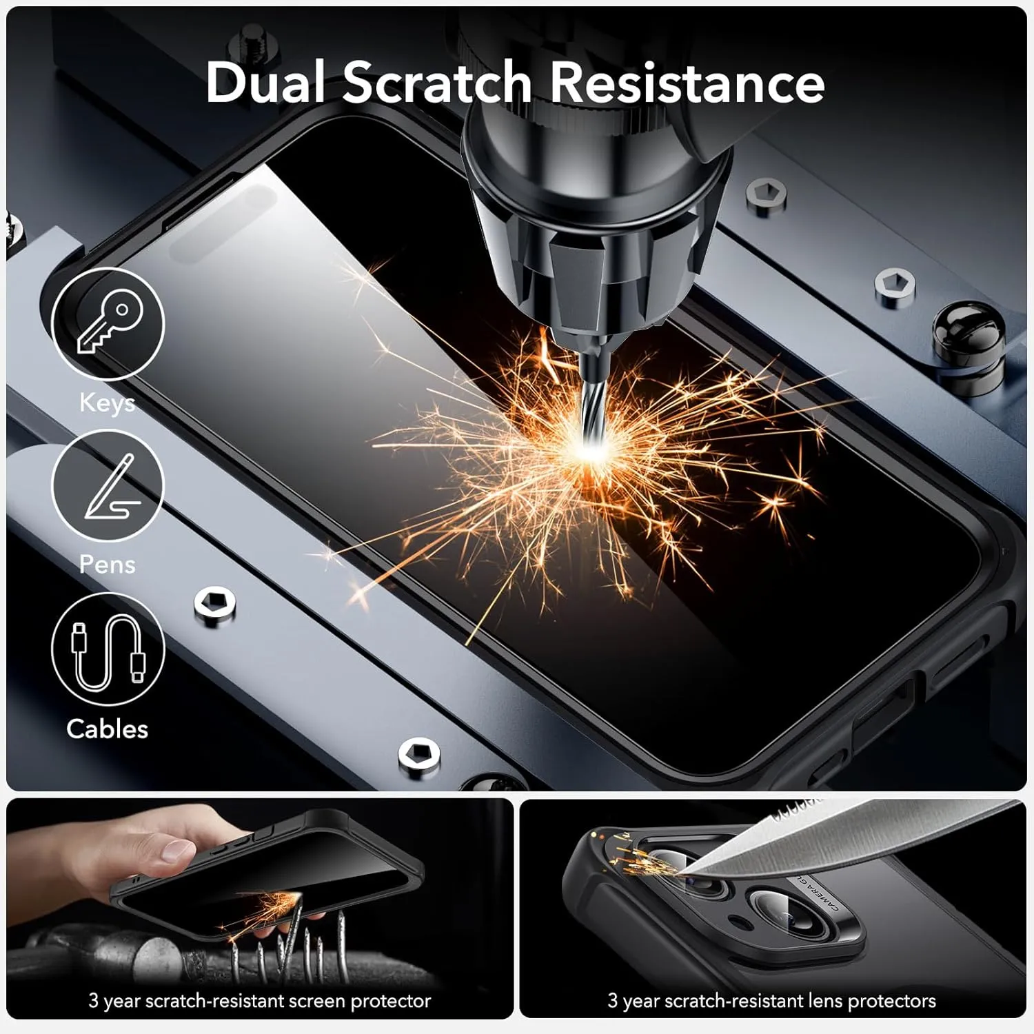 ESR for iPhone 15 Case, Compatible with MagSafe, Full-Body Military-Grade Drop Proof Case with Built-in 9H  Tempered Glass Screen Protector, Armor Series, Clear Black
