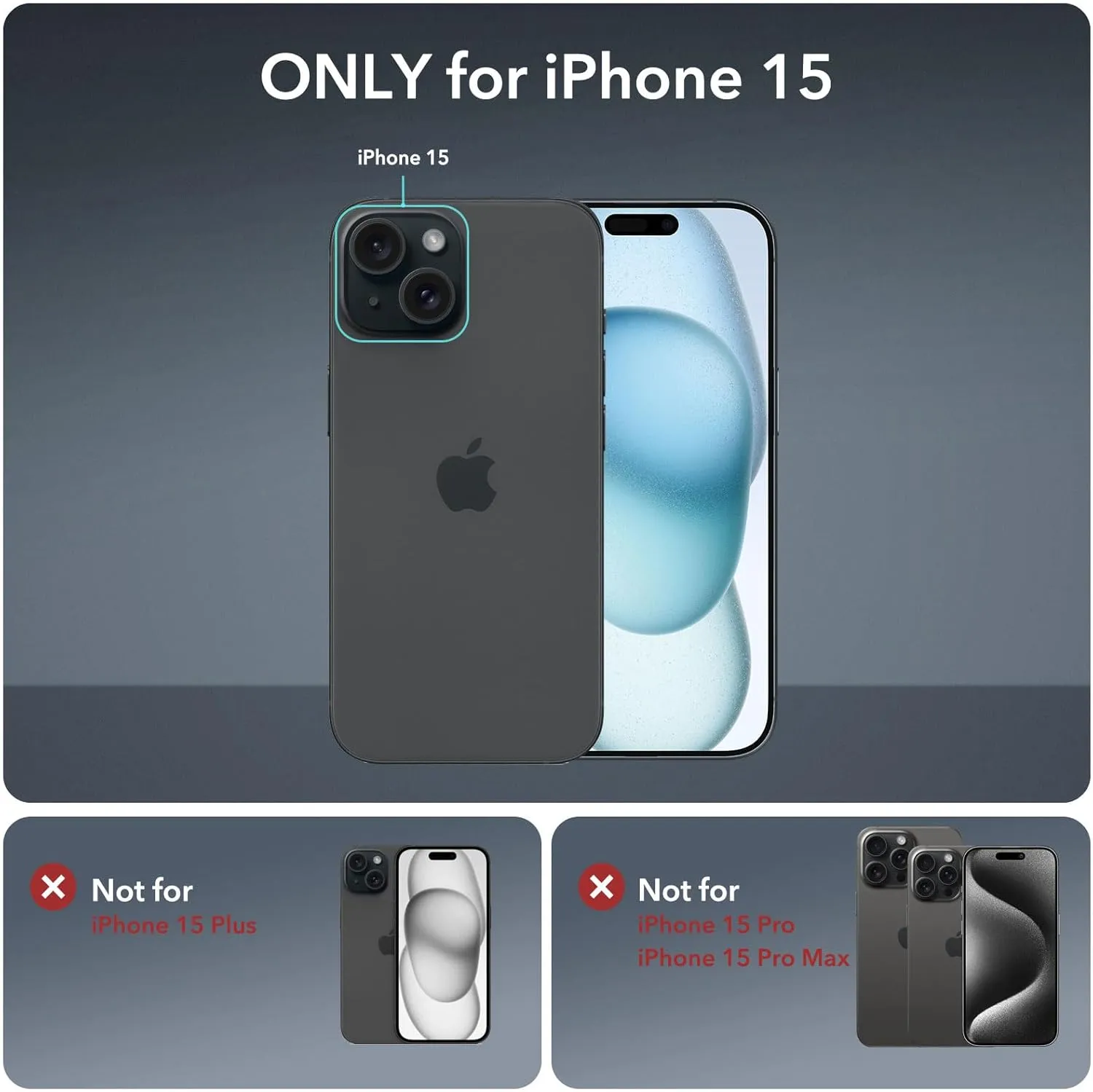 ESR for iPhone 15 Case, Compatible with MagSafe, Full-Body Military-Grade Drop Proof Case with Built-in 9H  Tempered Glass Screen Protector, Armor Series, Clear Black