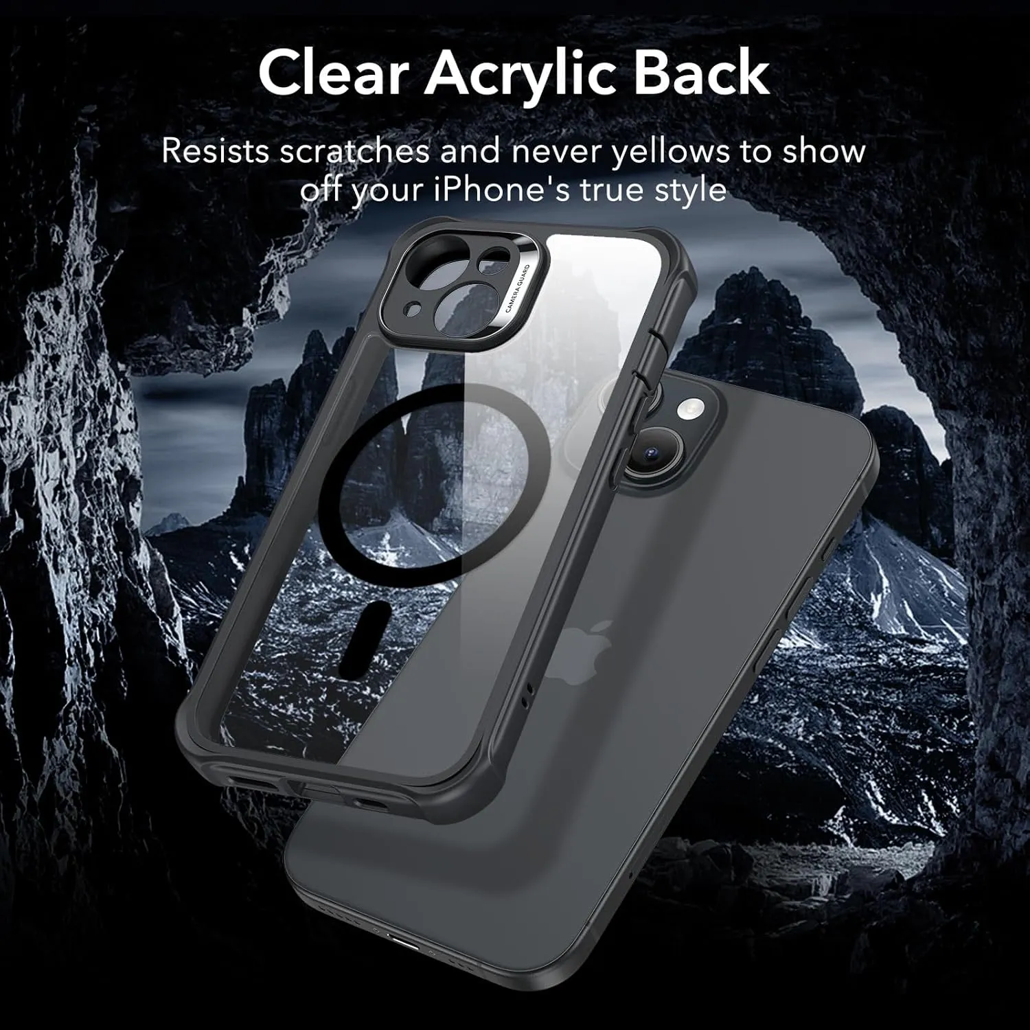 ESR for iPhone 15 Case, Compatible with MagSafe, Full-Body Military-Grade Drop Proof Case with Built-in 9H  Tempered Glass Screen Protector, Armor Series, Clear Black