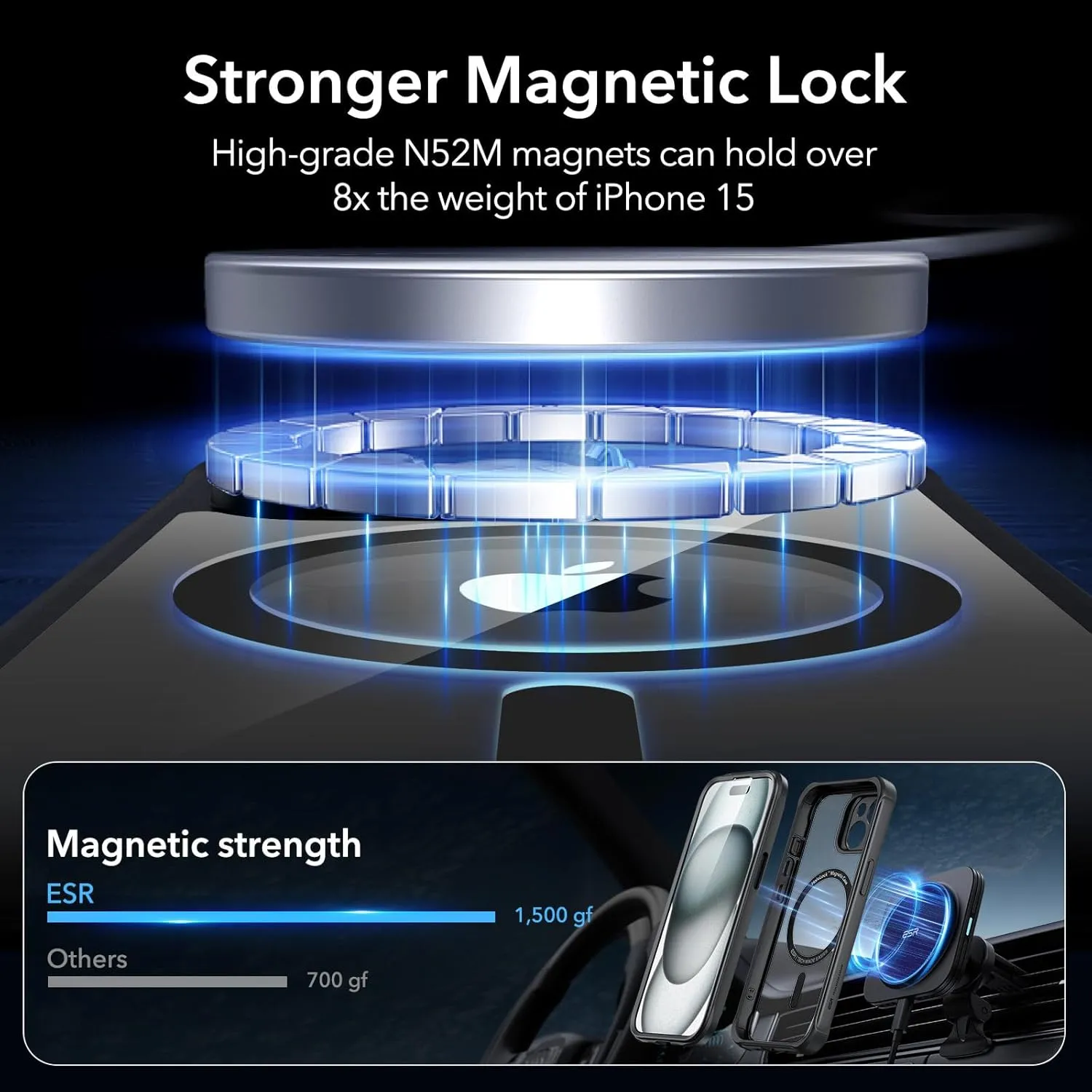 ESR for iPhone 15 Case, Compatible with MagSafe, Full-Body Military-Grade Drop Proof Case with Built-in 9H  Tempered Glass Screen Protector, Armor Series, Clear Black