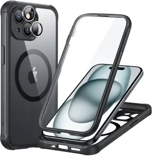 ESR for iPhone 15 Case, Compatible with MagSafe, Full-Body Military-Grade Drop Proof Case with Built-in 9H  Tempered Glass Screen Protector, Armor Series, Clear Black