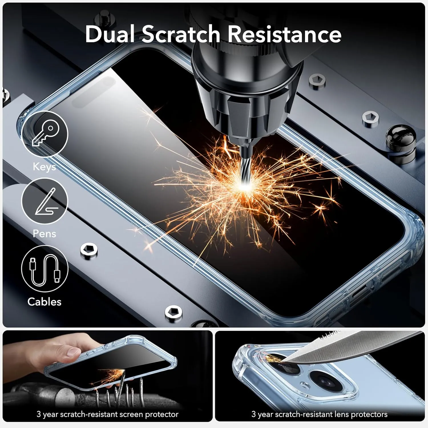 ESR for iPhone 15 Case, Compatible with MagSafe, Full-Body Military-Grade Drop Proof Case with Built-in 9H  Tempered Glass Screen Protector, Armor Series, Clear Blue