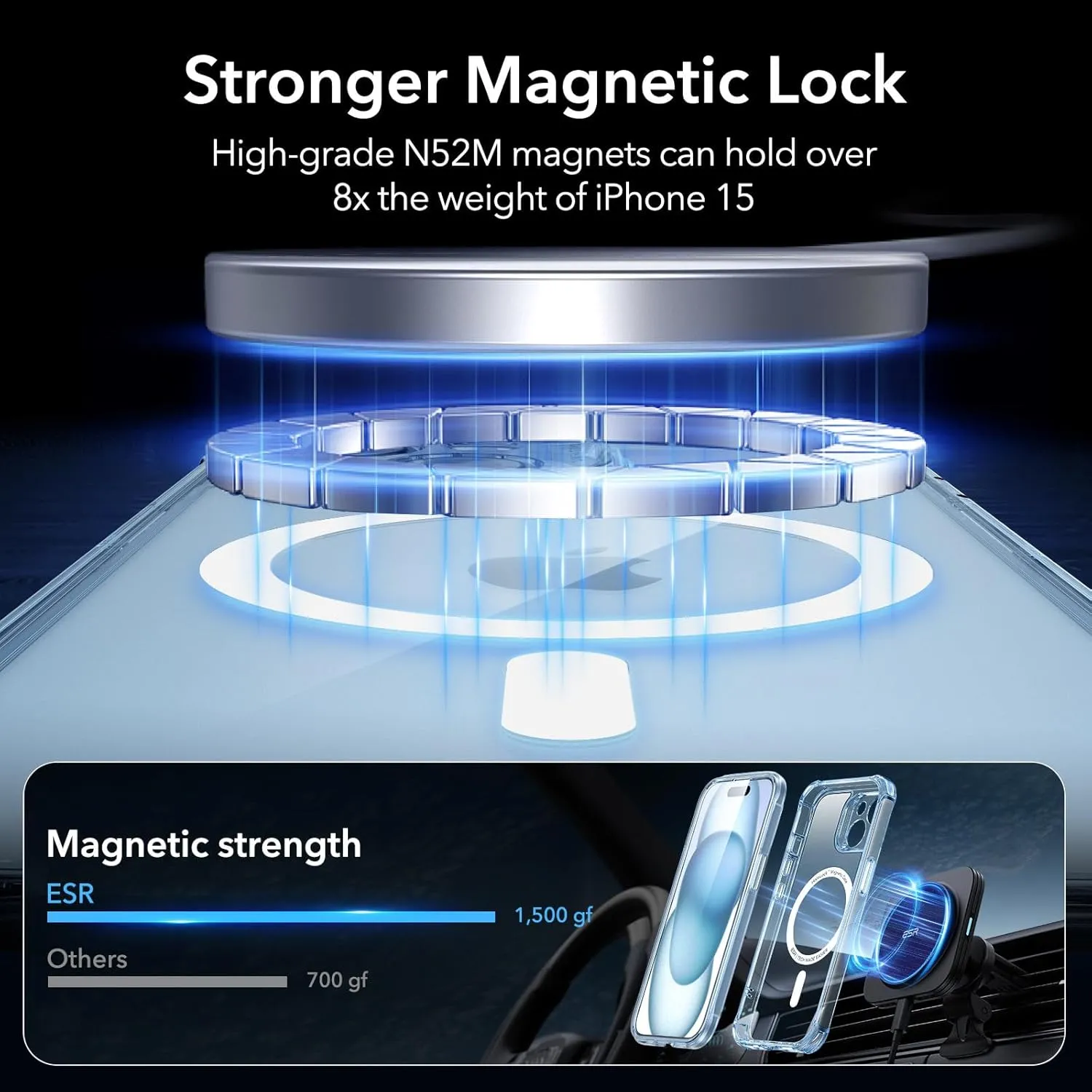 ESR for iPhone 15 Case, Compatible with MagSafe, Full-Body Military-Grade Drop Proof Case with Built-in 9H  Tempered Glass Screen Protector, Armor Series, Clear Blue