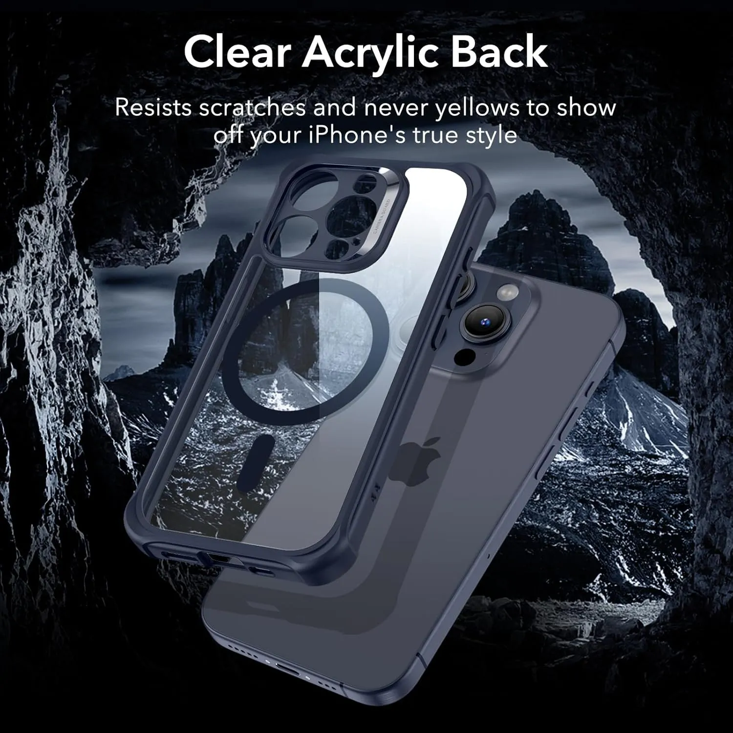 ESR for iPhone 15 Pro Case, Compatible with MagSafe, Full-Body Military-Grade Drop Proof Case with Built-in 9H  Tempered Glass Screen Protector, Armor Series, Clear Dark Blue