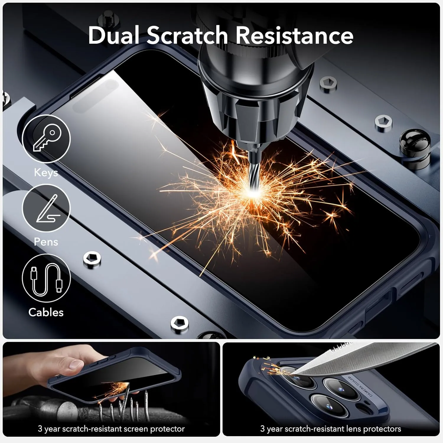 ESR for iPhone 15 Pro Case, Compatible with MagSafe, Full-Body Military-Grade Drop Proof Case with Built-in 9H  Tempered Glass Screen Protector, Armor Series, Clear Dark Blue