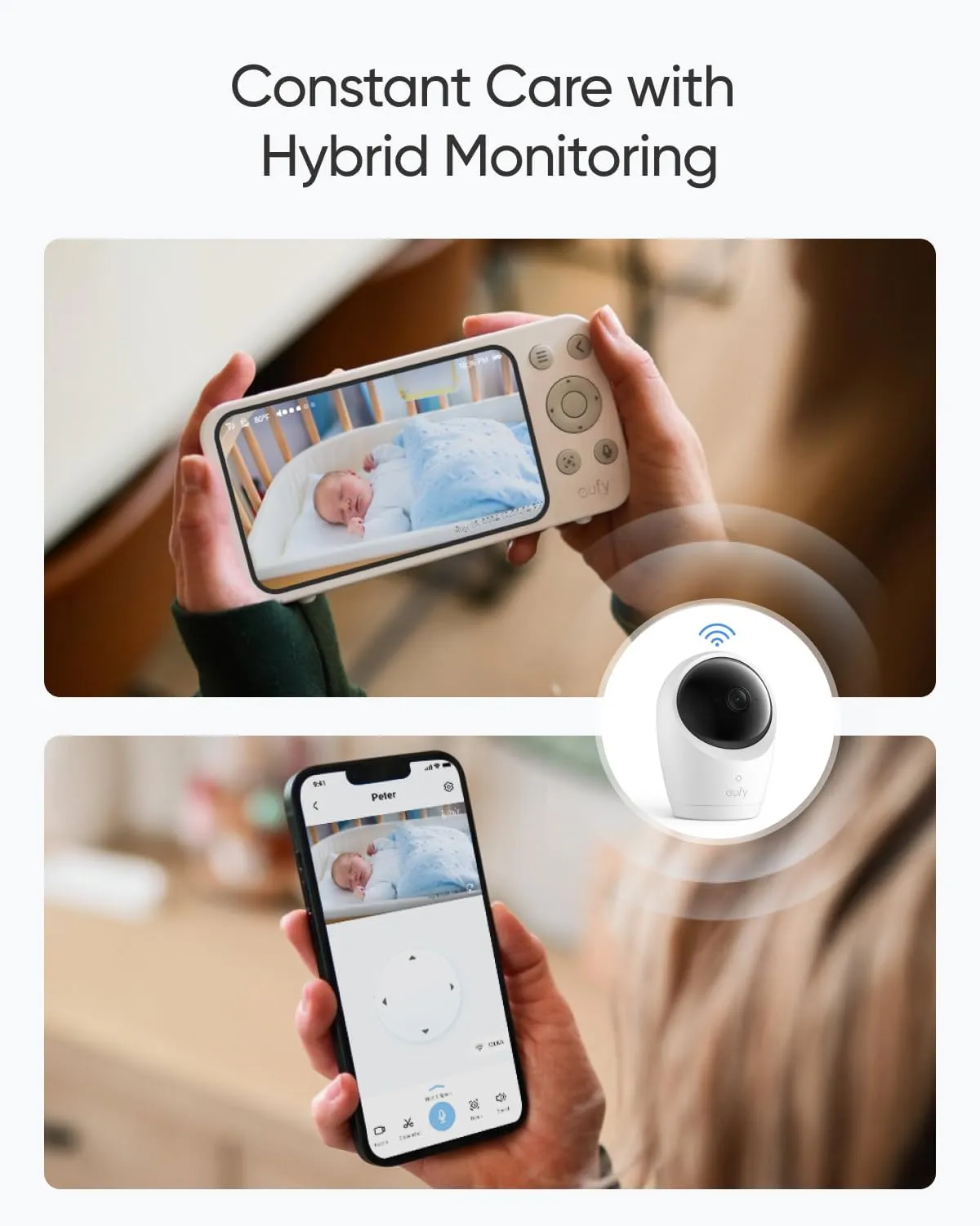 eufy Security Baby Monitor E20 with 2K HD Camera, 5'' 720p Display, Hybrid Wi-Fi & No Wi-Fi Connection, Pan-Tilt, 4X Zoom, Portable Camera with Built-in Battery, 24/7 Recording in App, ANR
