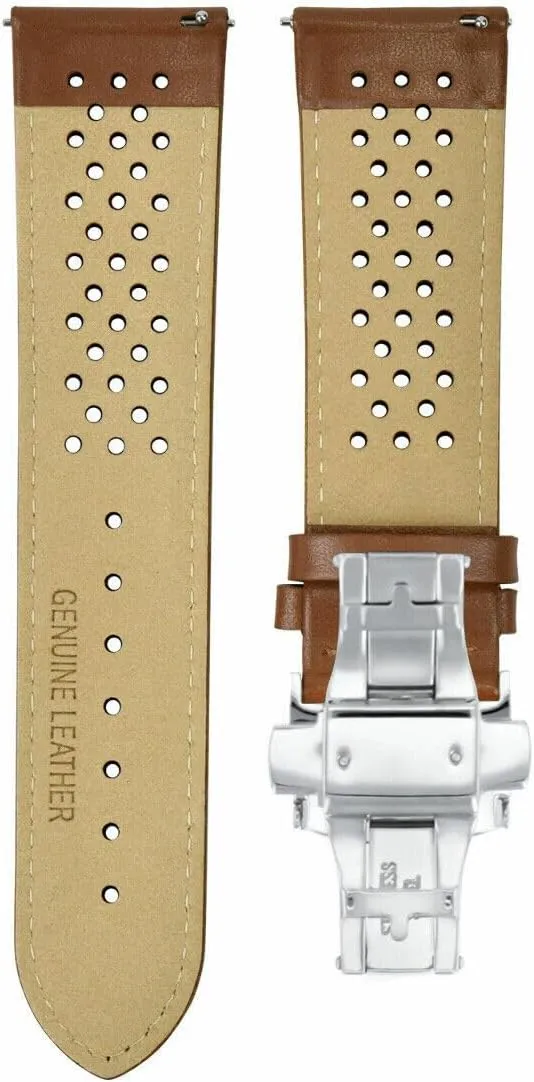 Ewatchparts 18-19-20-21-22-23-24mm Perforated Leather Watch Band Strap Compatible with Omega Easy Release