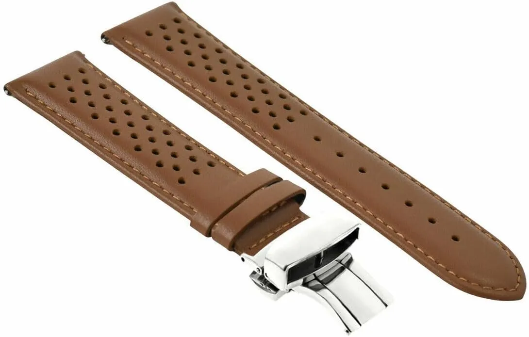Ewatchparts 18-19-20-21-22-23-24mm Perforated Leather Watch Band Strap Compatible with Omega Easy Release