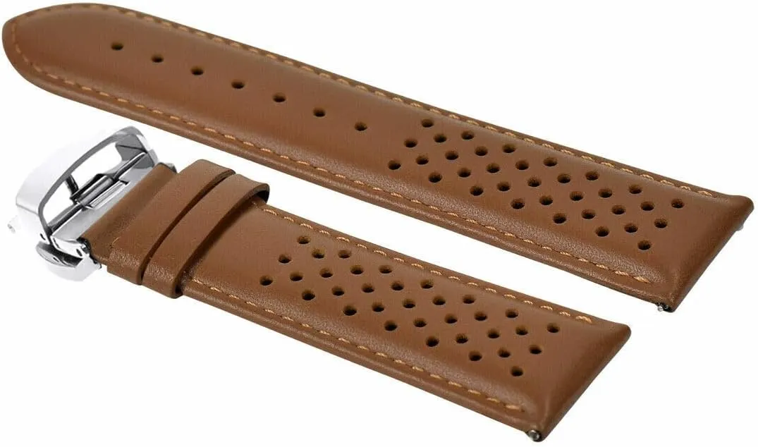 Ewatchparts 18-19-20-21-22-23-24mm Perforated Leather Watch Band Strap Compatible with Omega Easy Release